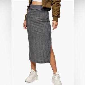 Topshop ribbed jersey midi skirt with side slit